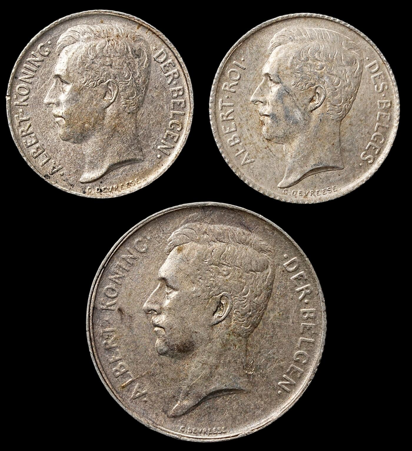 修遠堂世界钱币第105期，马年首拍 比利时银币3枚，总重10g，含银83.5%