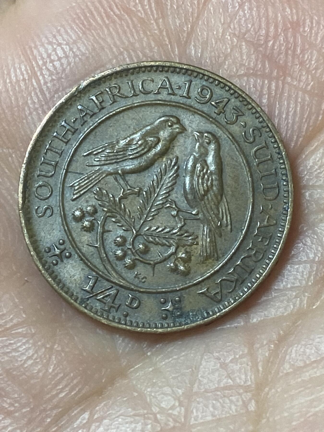 2026年第二十四场(总第一百九十三场）外国好品散币场(免佣金) 南非🇿🇦1943年1/4便士(等值1法新，乔治六世第一版)