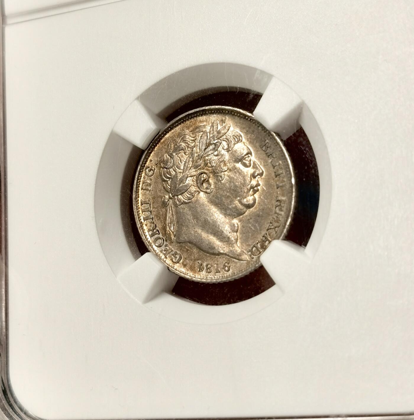 “福币呈祥”新年甄品场（直播拍卖）甄臻铺-世界币章拍卖（第50期），送拍享返佣金等优惠多多 NGC-MS62  英国1816年乔治三世牛头6便士 黄油包浆