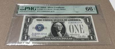 【礼羽收藏】🌏世界钱币拍卖125期 - 【银币券 稀少ZA冠 号码无457】1928年 1美元 PMG66EPQ