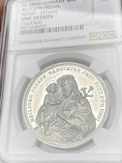 万国钱币拍卖第061期（马年首拍） NGC UNCD 1850年德国新教宗教坚信礼纪念合金章 小天使为拿着鲜花的耶稣基督献上花环 背面两位天使在圣灵的照耀下 精铸镜面喷砂罕见品种