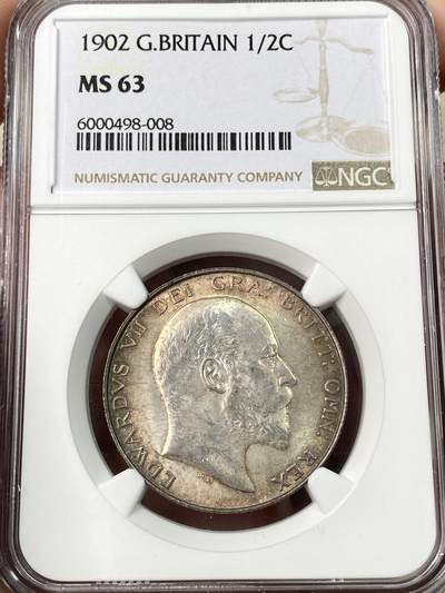 万国钱币拍卖第061期（马年首拍） - NGC MS63 1902年英国爱德华七世半克朗 油润香槟彩环绕邮票光泽原味状态
