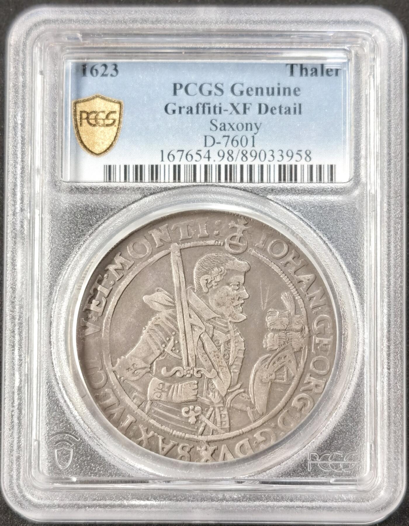 “福币呈祥”新年甄品场（直播拍卖）甄臻铺-世界币章拍卖（第50期），送拍享返佣金等优惠多多 PCGS-XFD 神圣罗马帝国-德国萨克森1623年约翰.格奥尔格一世戎装像1泰勒大银币，原味酱彩老包浆，经典品种