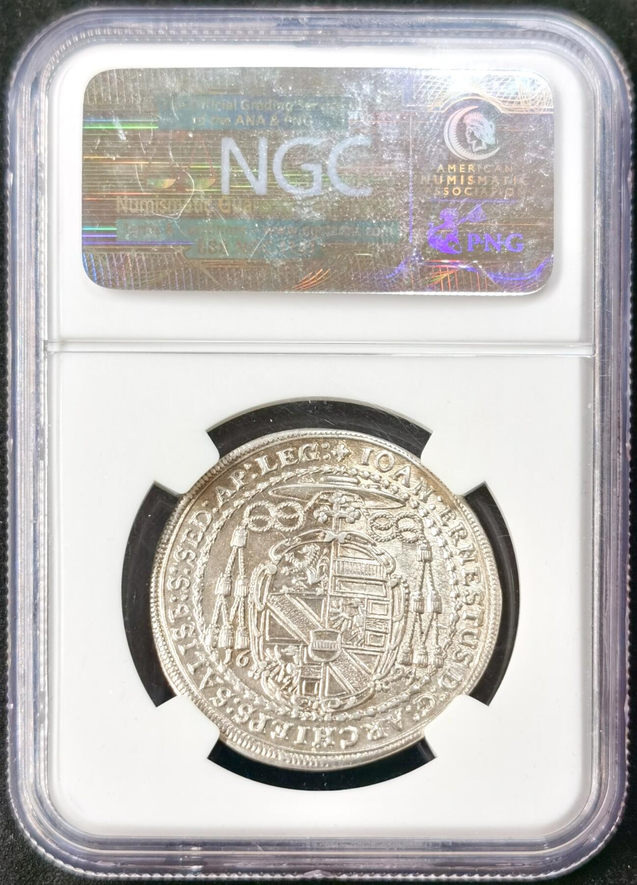 “福币呈祥”新年甄品场（直播拍卖）甄臻铺-世界币章拍卖（第50期），送拍享返佣金等优惠多多 NGC-MS61 神圣罗马帝国奥地利萨尔茨堡1694年1/2泰勒银币，原味黄油光 手工深打 极美品！