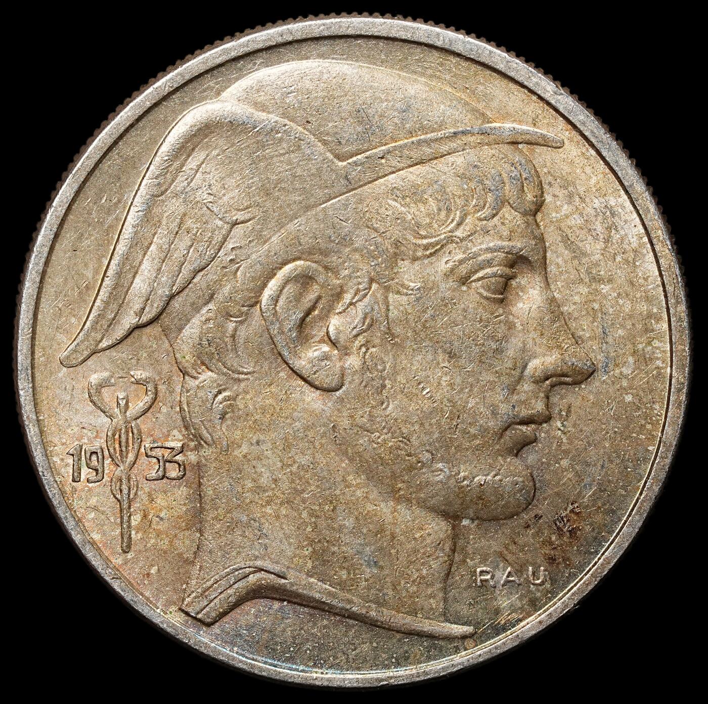 修遠堂世界钱币第105期，马年首拍 1953年比利时20法郎银币，8.00g，含银83.5%