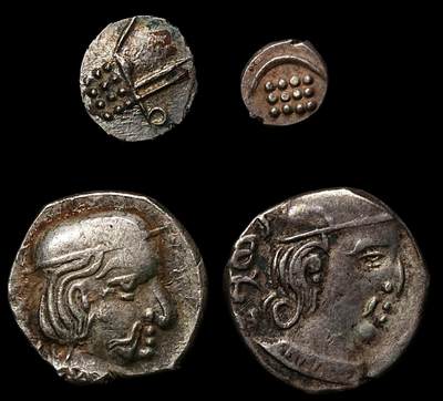 修遠堂世界钱币第105期，马年首拍 - 古印度打制银币4枚，总重5.02g