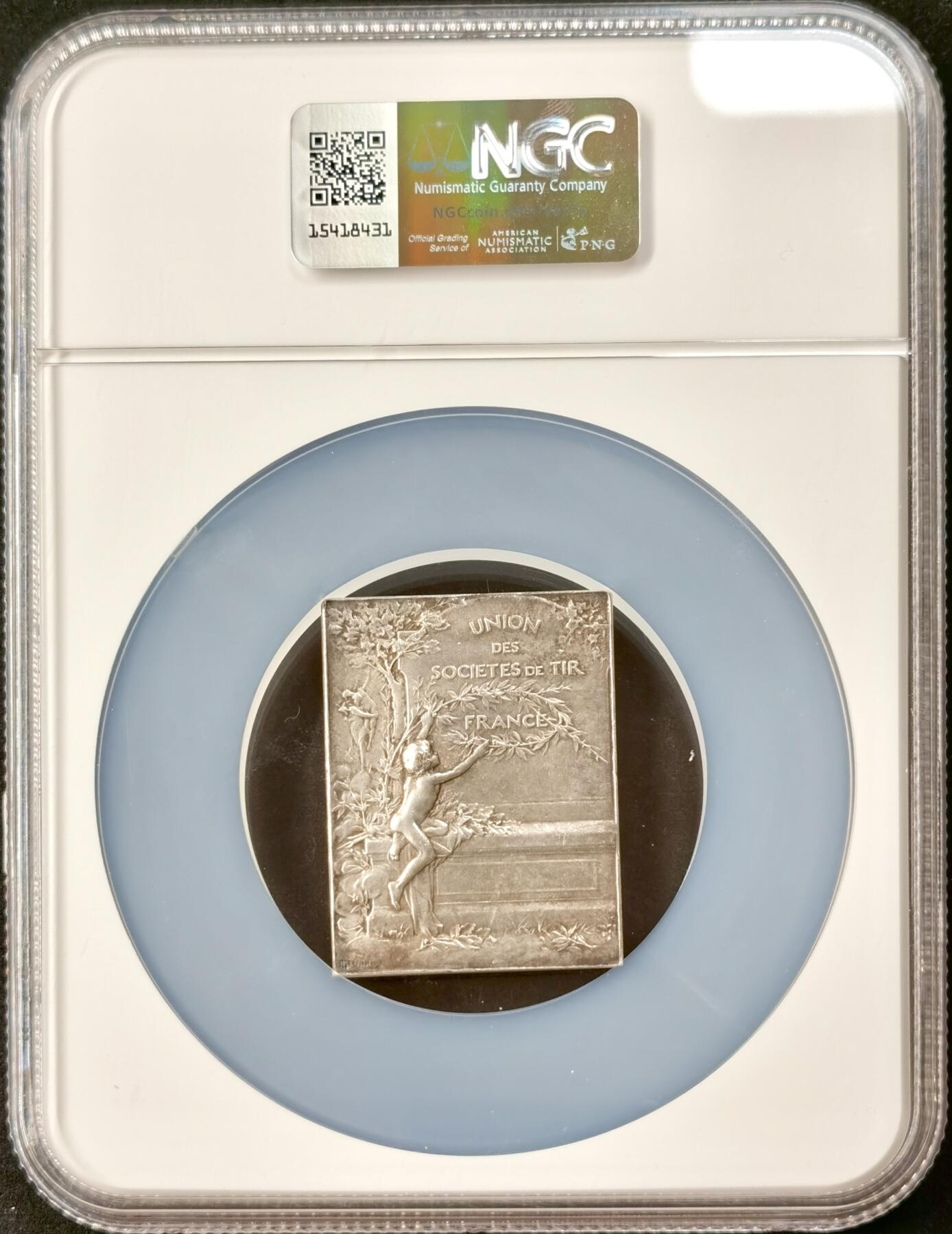 “福币呈祥”新年甄品场（直播拍卖）甄臻铺-世界币章拍卖（第50期），送拍享返佣金等优惠多多 NGC-MS62 法国 射击协会镀银铜章 51mm*38mm 边铭丰饶角BRONZE 大师G.Dupre打造