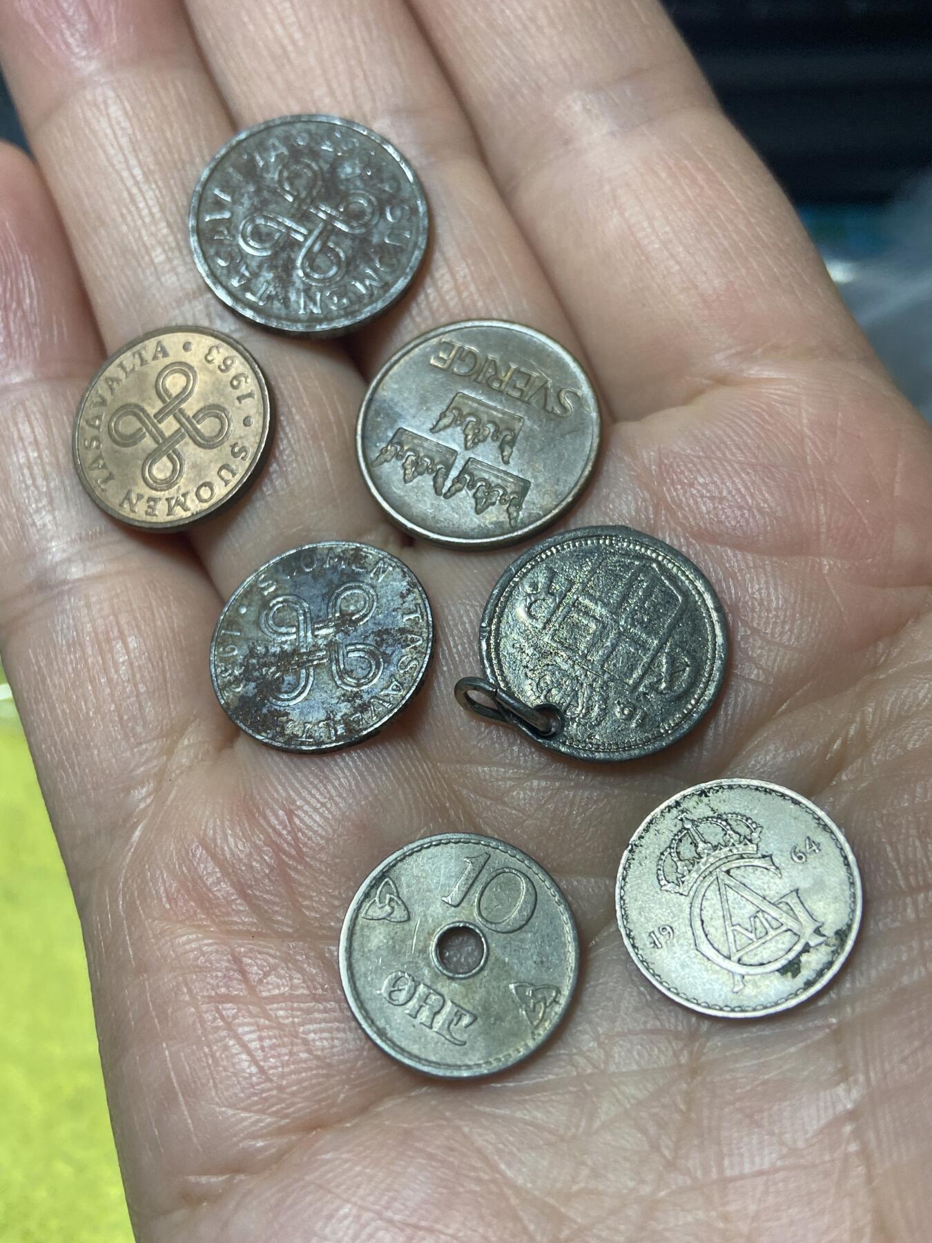 2026年第二十四场(总第一百九十三场）外国好品散币场(免佣金) 北欧各国7枚：芬兰🇫🇮1953年5马克，1963年1盆尼，1952年1马克，瑞典🇸🇪1972年5欧尔，1964年10欧尔，冰岛🇮🇸1942年25奥拉，挪威🇳🇴1949年10欧尔1972年5欧尔，