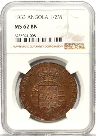 博洋堂蛇年收官专场暨第161期（全场包邮） - NGC MS62BN 葡属安哥拉1853年1/2Macuta铜币