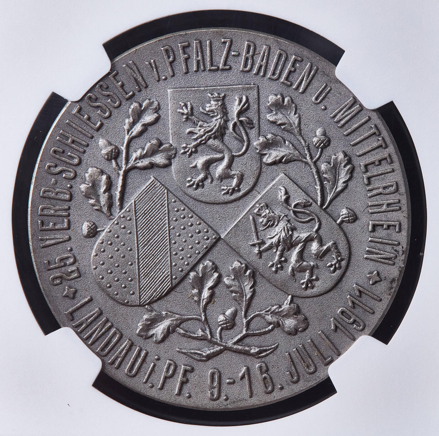 【俄甄集藏】马年新春第一拍 2026年(048)02-25星期三 晚 19:30 全场包邮 德国普尔法茨-巴登1911年柳特波德亲王头像纪念兰道射击节大银章，NGC MS66 Matte，原味老包浆，磨砂底板，顶级状态