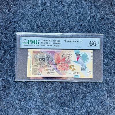 🇨🇳🇺🇳¥ ¥2026🐎新年塑料钞评级钞 - 特立尼达和多巴哥2014年50元，纪念钞，豹子号999，(CC291999)