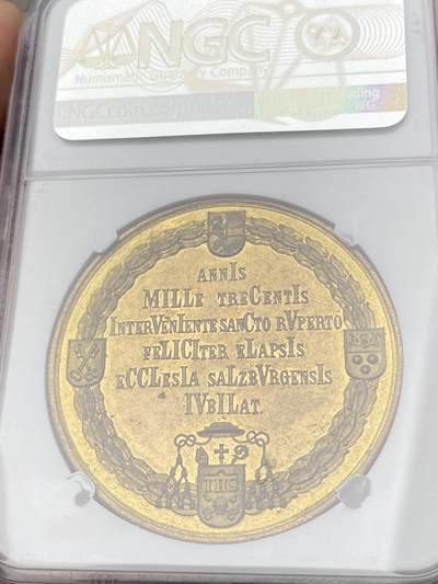 万国钱币拍卖第061期（马年首拍） NGC MS63 1882年奥地利萨尔茨堡建城1300周年纪念镀金大铜章 设计精美的萨尔茨堡城堡及城市景观全景精细无比
