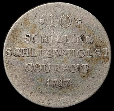 修遠堂世界钱币第105期，马年首拍 -  1787年石勒苏益格 - 荷尔斯泰因公国10先令银币，6.12g