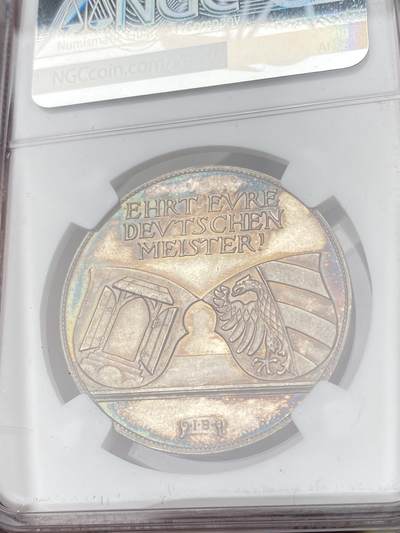 万国钱币拍卖第061期（马年首拍） NGC MS63 1928年德国版画画仙丢勒逝世400周年纪念银章 精制镜面原味五彩环绕极美