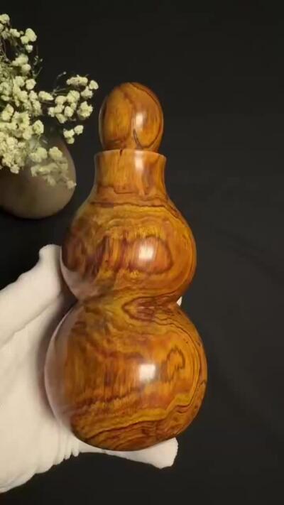 零元拍：海南黄花梨  宝瓶 手把件 福禄（葫芦）高：165/大肚78.5/小肚66.5MM