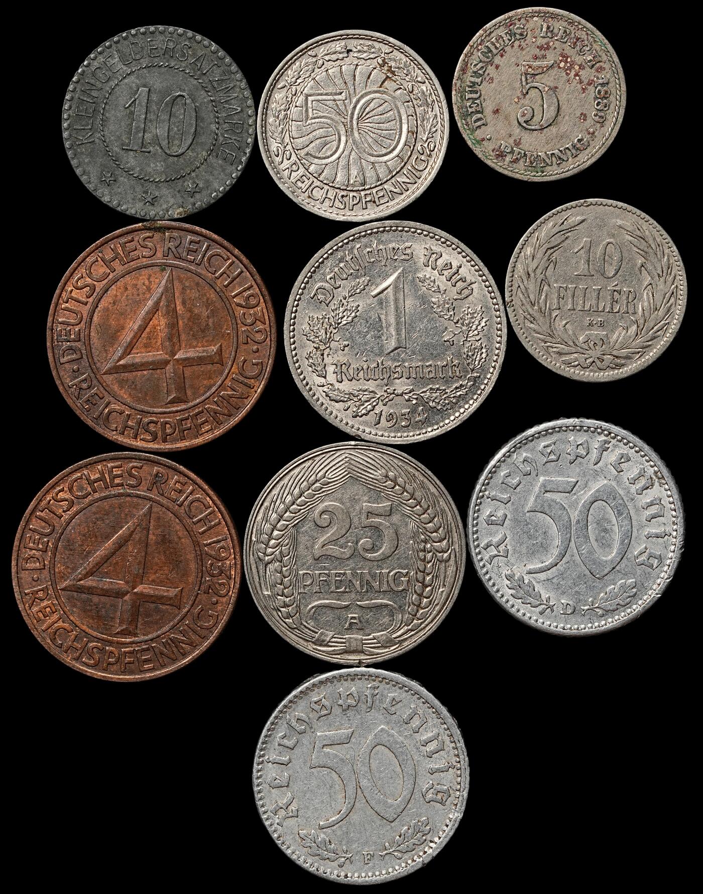 修遠堂世界钱币第105期，马年首拍 德国旧钱币一组，含一枚奥匈