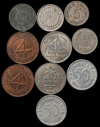 修遠堂世界钱币第105期，马年首拍 - 德国旧钱币一组，含一枚奥匈