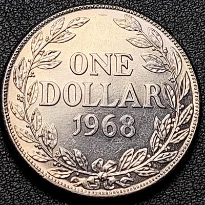 泉币菌-第192场- 除夕专场-新年快乐 本场拍品多 请提前出价（年后发货） - 稀少 原光UNC 1968年 利比里亚土著妇女1元镍币 34.2×2.5mm