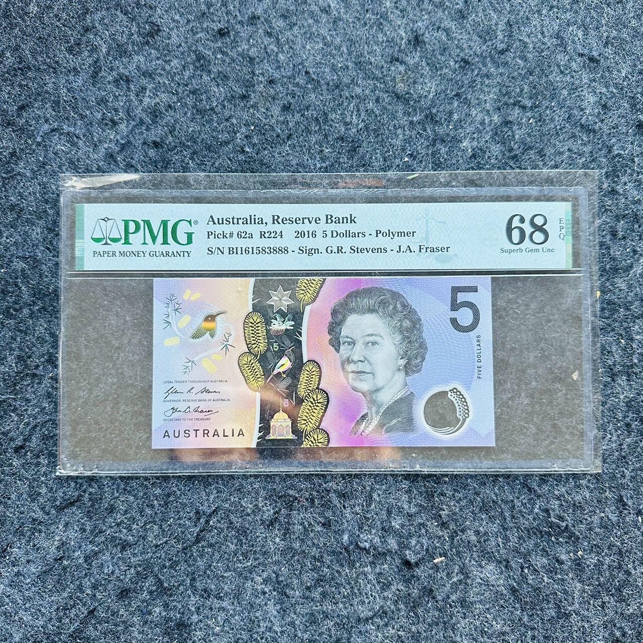 🇨🇳🇺🇳¥ ¥2026🐎新年塑料钞评级钞 澳大利亚2016年5元，豹子号888，(BI16 1583888)