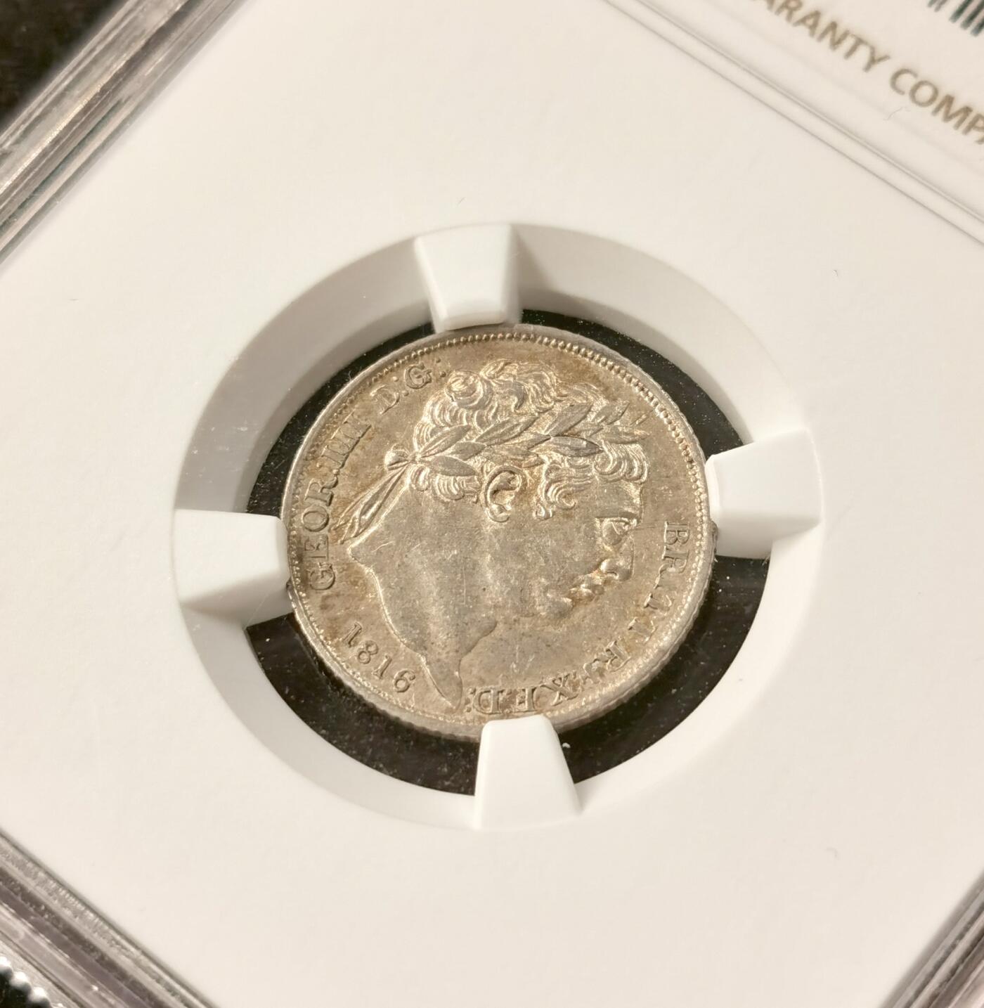 “福币呈祥”新年甄品场（直播拍卖）甄臻铺-世界币章拍卖（第50期），送拍享返佣金等优惠多多 NGC-MS62  英国1816年乔治三世牛头6便士 黄油包浆