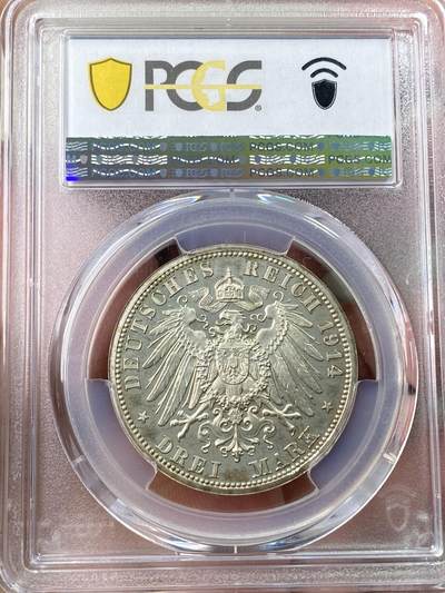 万国钱币拍卖第061期（马年首拍） PCGS PR63 1914年德国普鲁士威廉二世军装精制3马克 精制喷砂镜面香槟金彩典藏品质