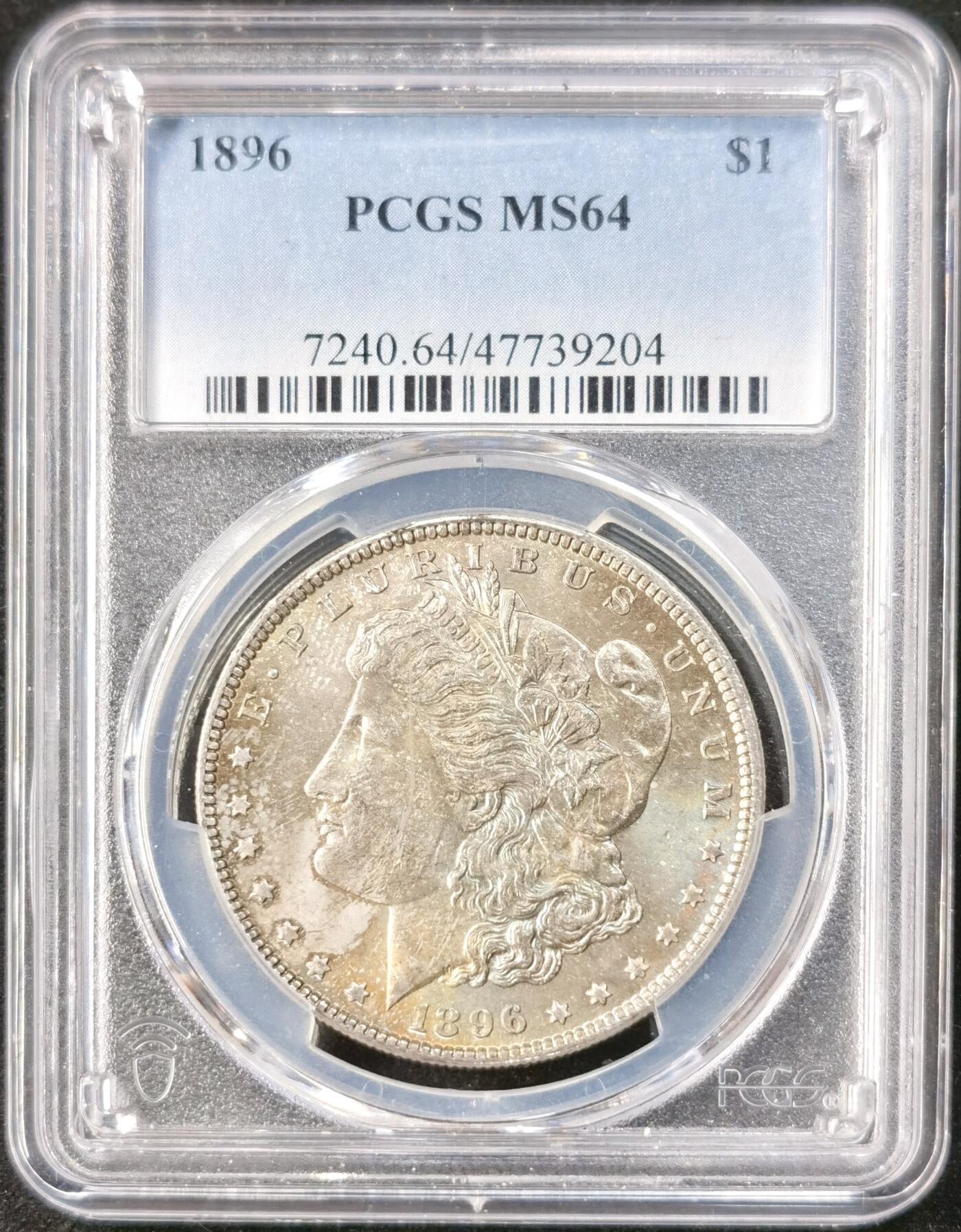 “福币呈祥”新年甄品场（直播拍卖）甄臻铺-世界币章拍卖（第50期），送拍享返佣金等优惠多多 PCGS-MS64 美国 1896年 摩根 银币 正面彩虹五彩包浆 背面环彩带银霜