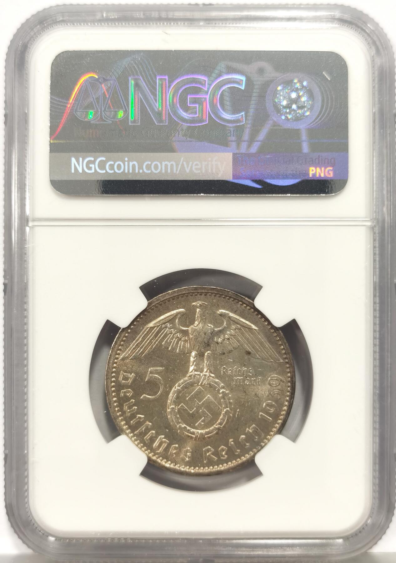 博洋堂蛇年收官专场暨第161期（全场包邮） NGC UNC 德国1939年A版兴登堡5马克银币 光感细节极佳