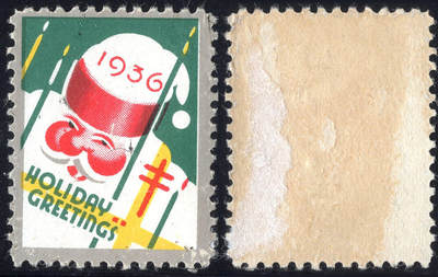 洪涛臻品批发群 精选邮票限时拍卖第1255期  - 美国圣诞节封缄票1936年, 原胶品如图, 圣诞老人与防痨病标志