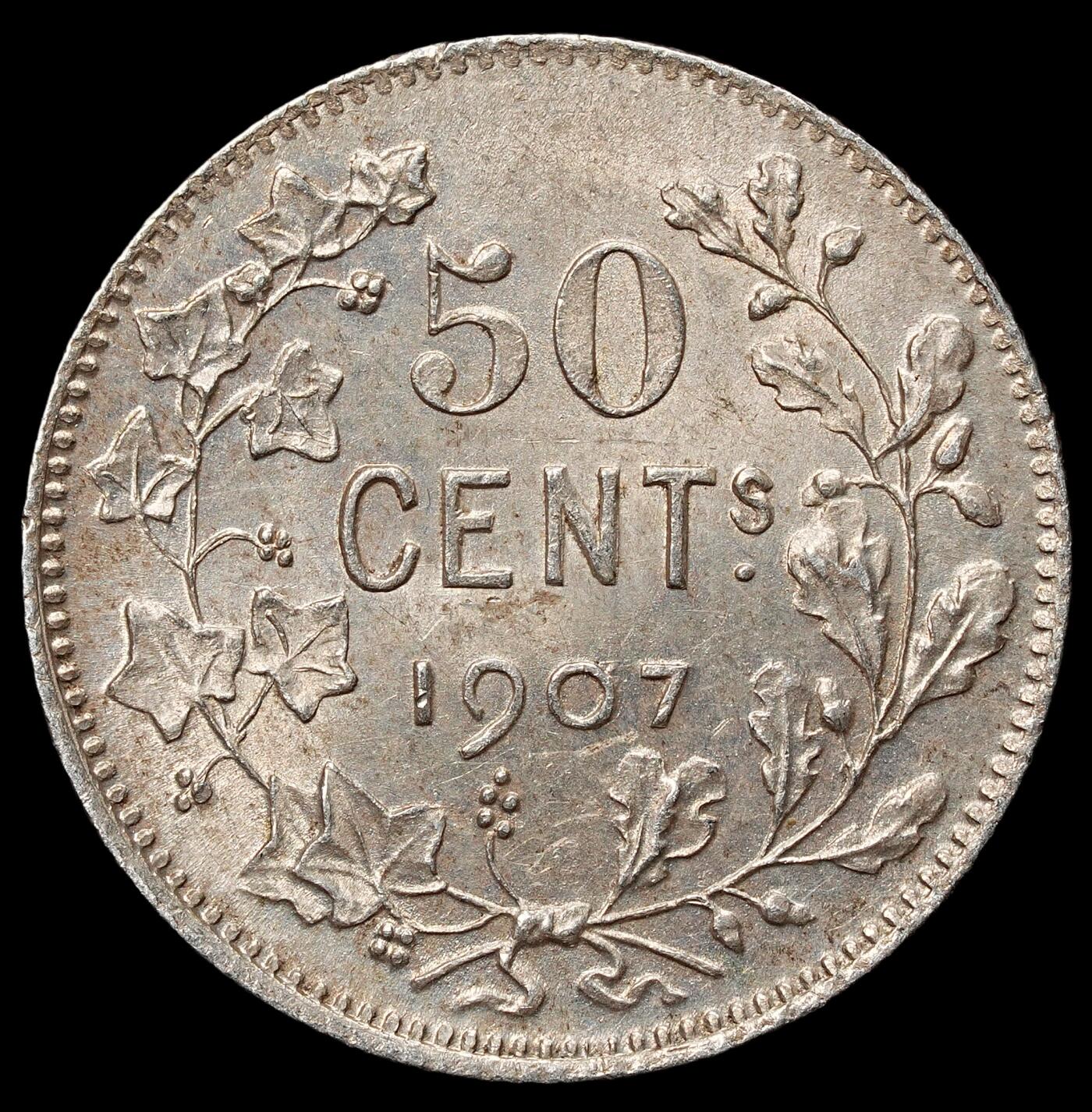 修遠堂世界钱币第105期，马年首拍 1907年比利时50分银币，2.50g，含银83.5%