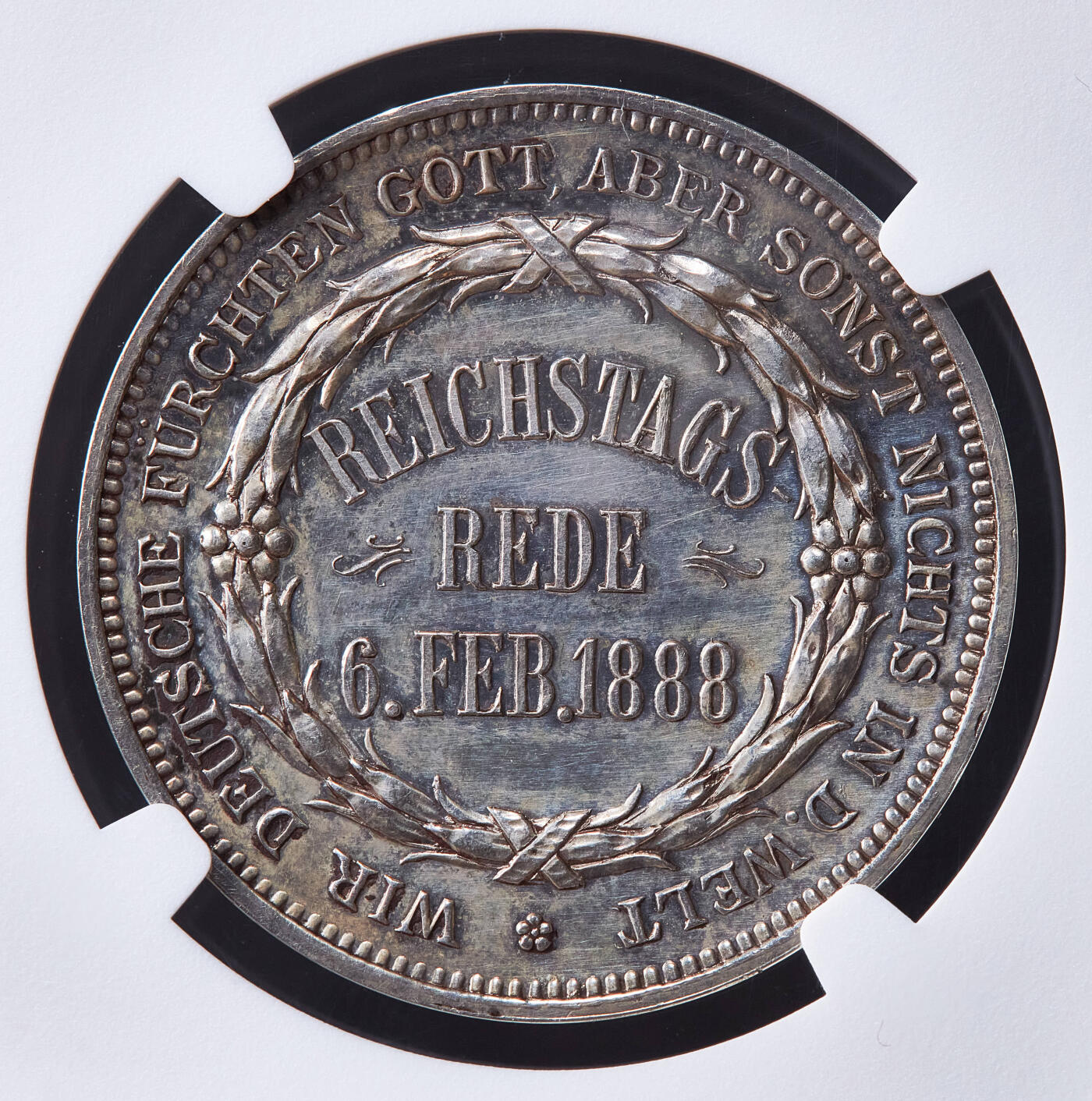 【俄甄集藏】马年新春第一拍 2026年(048)02-25星期三 晚 19:30 全场包邮 德国1888年纪念铁血宰相俾斯麦帝国议会演讲银章，NGC UNCD，黄油彩老包浆，少见品种