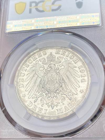 万国钱币拍卖第061期（马年首拍） PCGS PR63 1914年德国普鲁士威廉二世军装精制3马克 精制喷砂镜面香槟金彩典藏品质