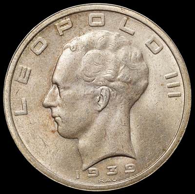 修遠堂世界钱币第105期，马年首拍 - 1939年比利时50法郎银币，20.00g，含银83.5%，未流通