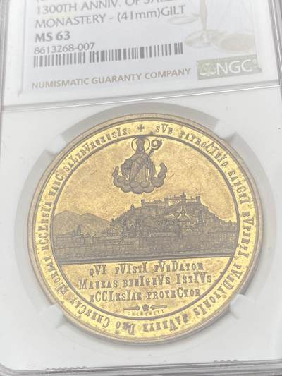万国钱币拍卖第061期（马年首拍） NGC MS63 1882年奥地利萨尔茨堡建城1300周年纪念镀金大铜章 设计精美的萨尔茨堡城堡及城市景观全景精细无比