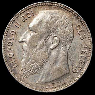 修遠堂世界钱币第105期，马年首拍 - 1909年比利时1法郎银币，5.00g，含银83.5%