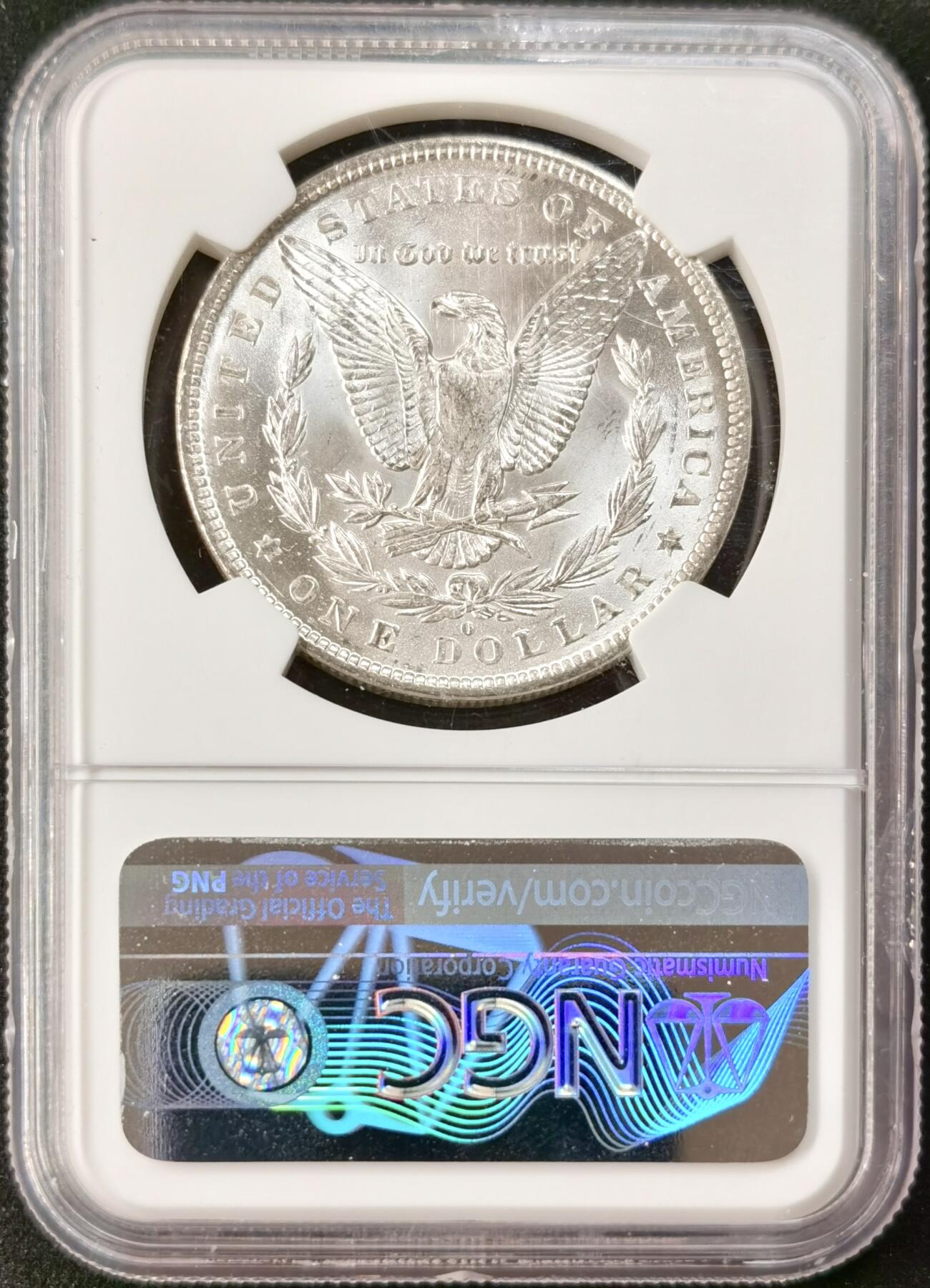 “福币呈祥”新年甄品场（直播拍卖）甄臻铺-世界币章拍卖（第50期），送拍享返佣金等优惠多多 NGC-MS64 美国1883年O版摩根一元银币，正面轻微淡彩