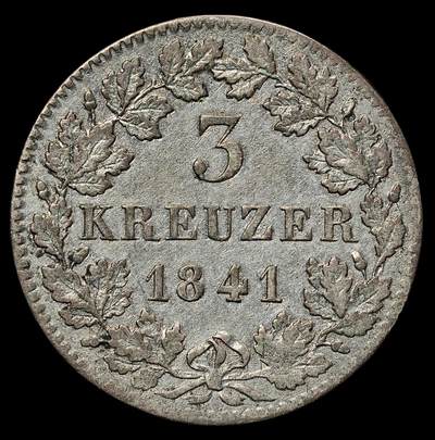 修遠堂世界钱币第105期，马年首拍 - 1841年巴伐利亚3克鲁泽