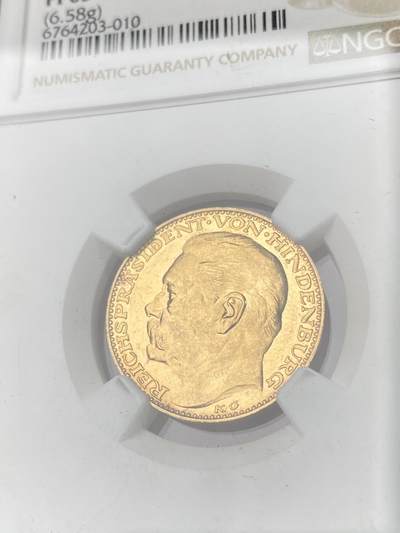 万国钱币拍卖第061期（马年首拍） NGC PF63CAM 1928年德国魏玛共和国兴登堡总统80大寿纪念精制20马克币章 卡尔哥茨名誉设计品种 精铸镜面收藏级 6.58G 900金
