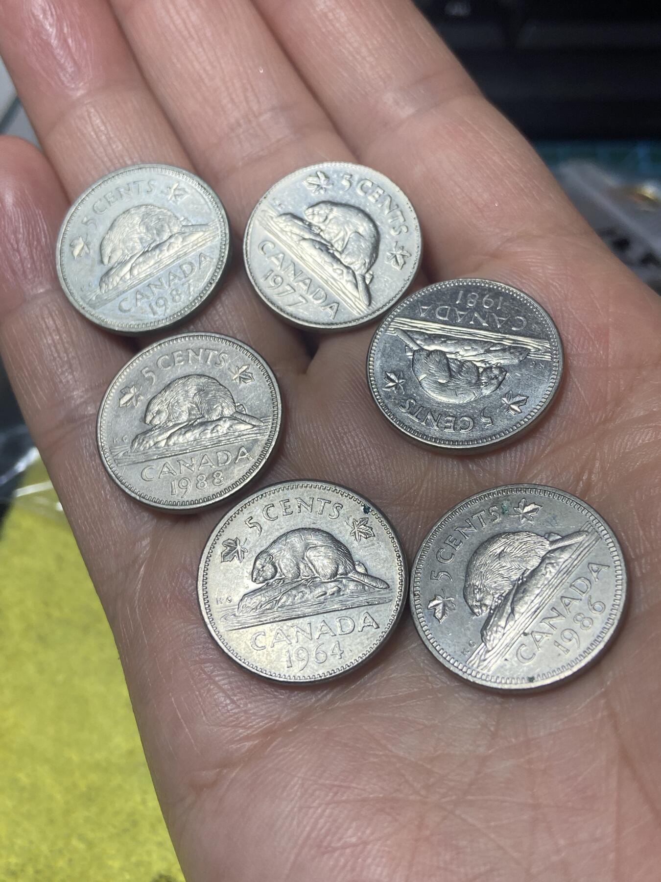 2026年第二十四场(总第一百九十三场）外国好品散币场(免佣金) 加拿大🇨🇦5分6枚：1964年77年81年86年87年88年64年