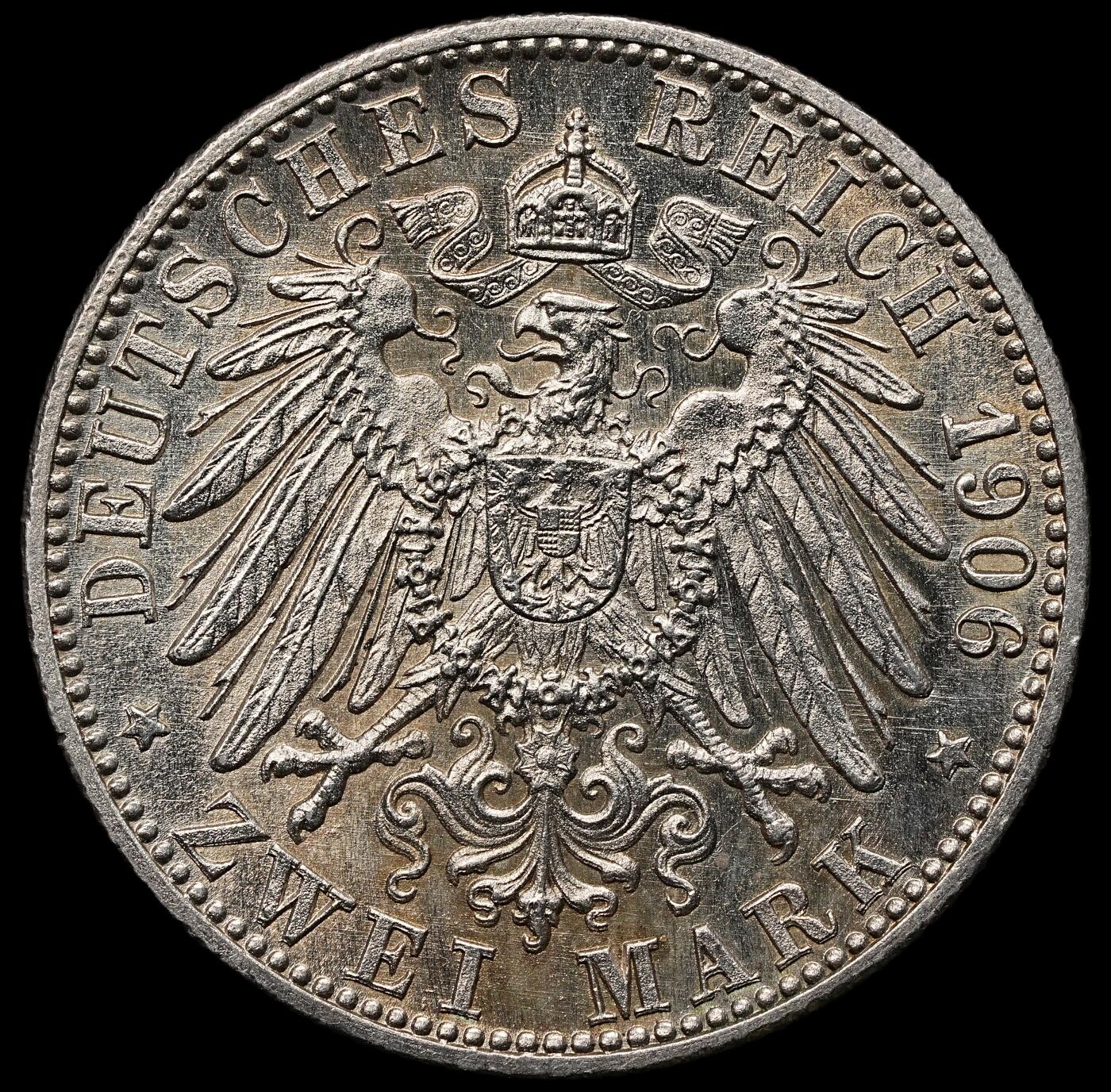 修遠堂世界钱币第105期，马年首拍 1906年巴登大公金婚纪念2马克银币