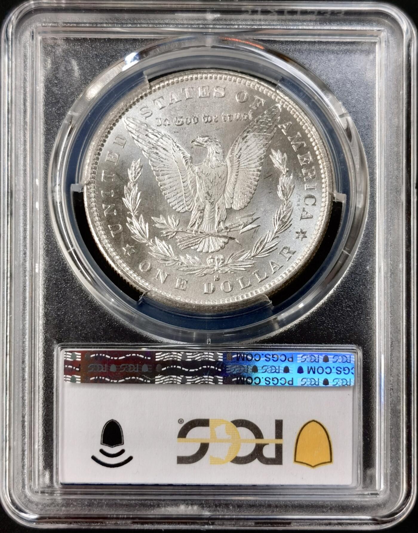 “福币呈祥”新年甄品场（直播拍卖）甄臻铺-世界币章拍卖（第50期），送拍享返佣金等优惠多多 PCGS-MS65+ 美国 1879年S 1美元 摩根 银币 镜面地板，丝滑转光