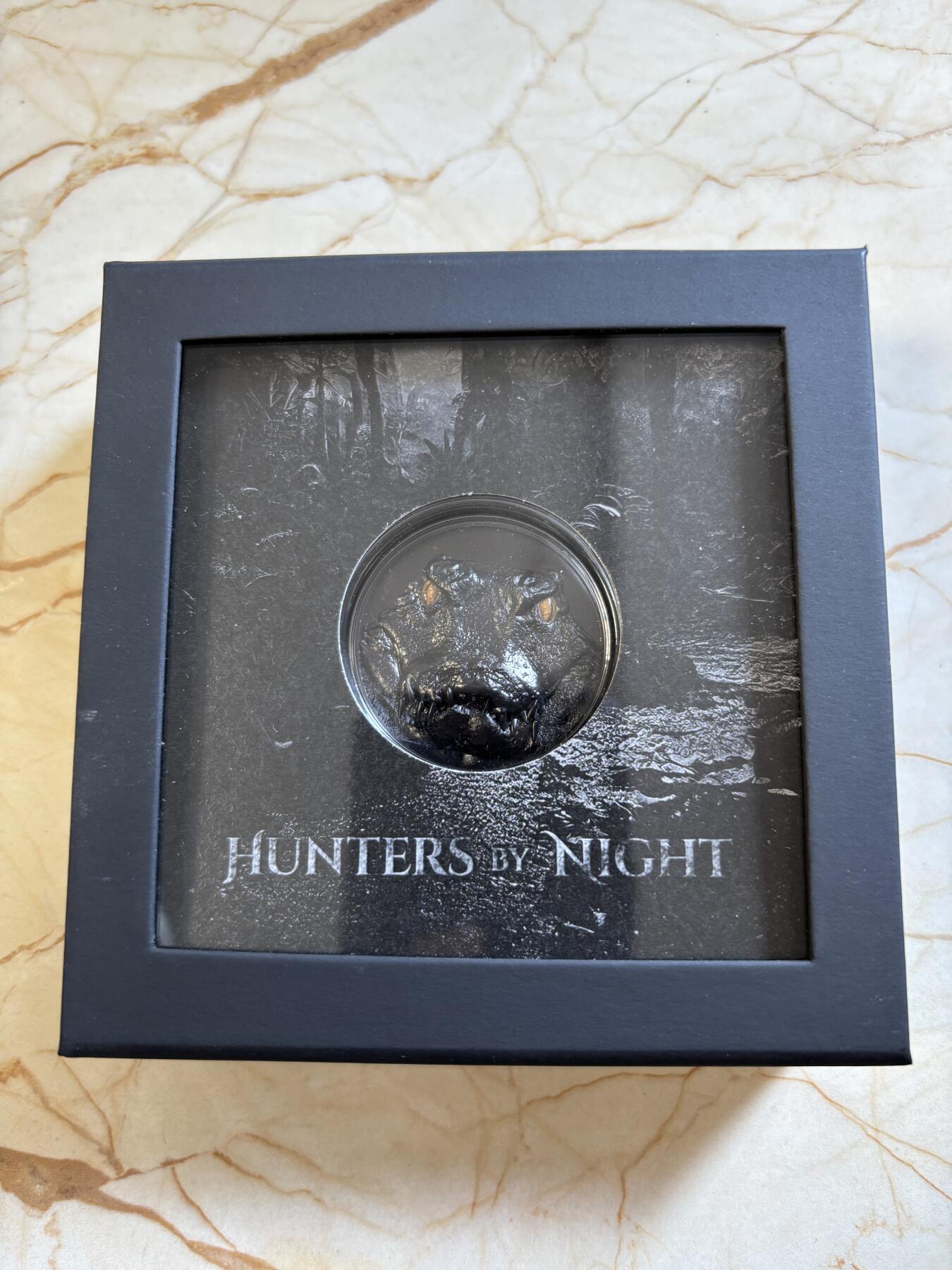 第191期拍卖 帕劳2023年夜间猎人系列凯门鳄曜石黑2盎司纪念彩银币，9999银，发行888枚