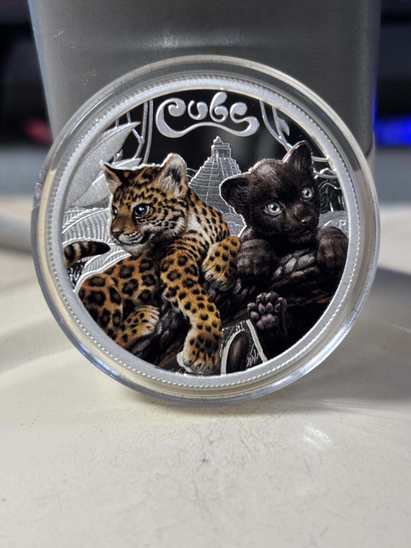 第191期拍卖 图瓦卢2016年幼崽系列美洲虎半盎司彩色纪念银币，999银，发行5000枚