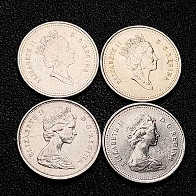 泉币菌-第192场- 除夕专场-新年快乐 本场拍品多 请提前出价（年后发货） -  高币值 加元一组4枚 加拿大驯鹿1/4元 伊丽莎白二世女王像 23.9mm