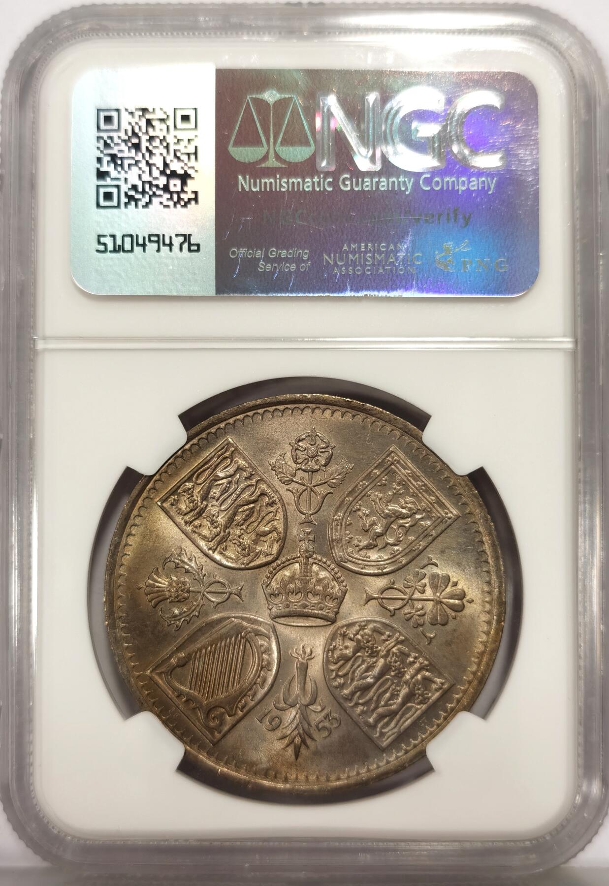 博洋堂世界钱币拍卖第162期（全场包邮） NGC MS65 英国1953年伊丽莎白二世登基纪念克朗，高分带彩