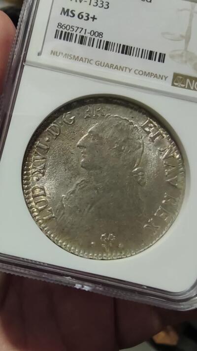 修遠堂世界钱币第105期，马年首拍 NGC MS63+ 1784年法国1埃居大银币，L厂铭，收藏级品相，