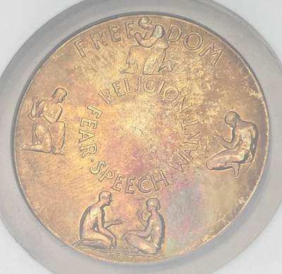 万国钱币拍卖第061期（马年首拍） NGC MS63 1946年联合国货币一体化银铜样币两枚套装 原味五彩环绕 NGC老白盒收藏级品质