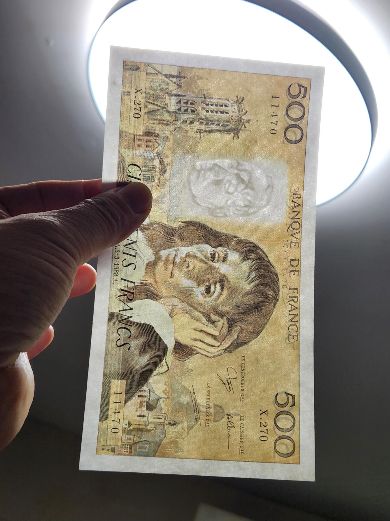 2月13号晚上8点 外国纸币自动截拍第25场 法国1988年500法郎 极美品近新