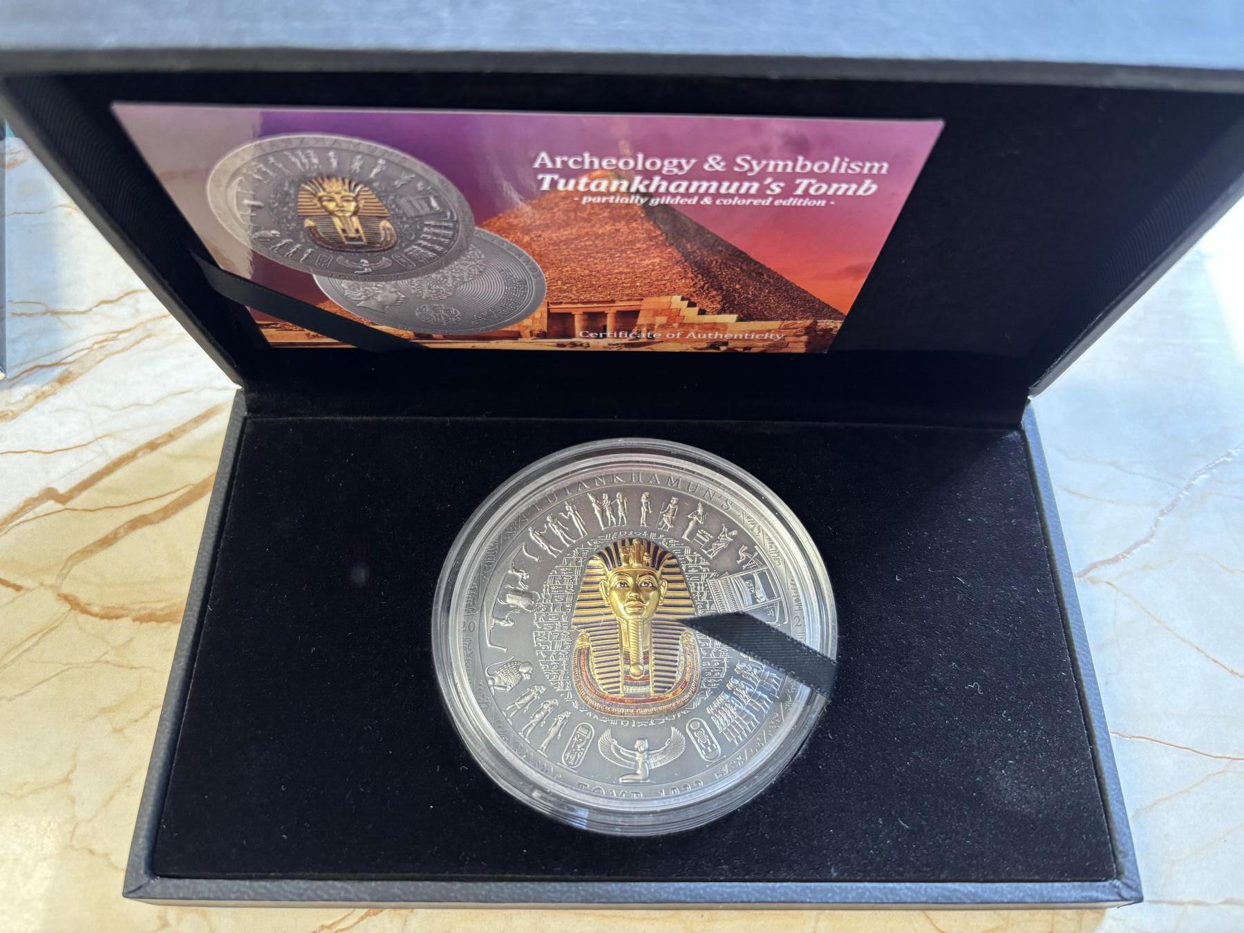 第191期拍卖 库克2022年考古系列图坦卡蒙墓3盎司仿古彩色银币，999银，发行99枚