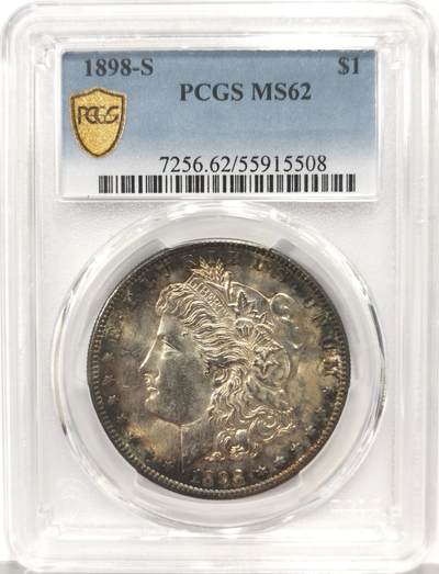 博洋堂蛇年收官专场暨第161期（全场包邮） - PCGS MS62 美国1898 S 摩根 此年分钱币大多充分流通 如此高分实属难得 麦稀奇首见高分稀有品种 双面环状五彩包浆 不可多得的藏品 PCGS指导价4511