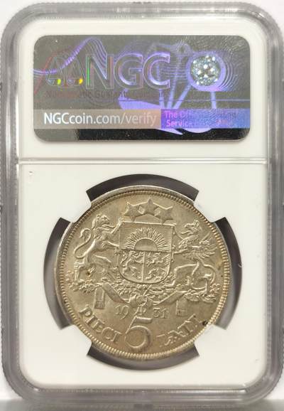 博洋堂世界钱币拍卖第162期（全场包邮） NGC MS62 拉脱维亚1931年谷物女神5拉特大银币，带漂亮淡黄油包浆，转光十足。